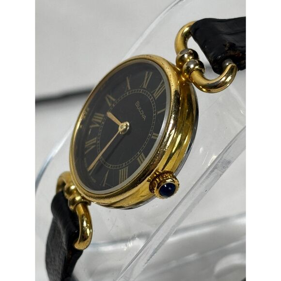 Bulova vintage 1979 black roman numeral manual wind women\'s watch, runs main image 10